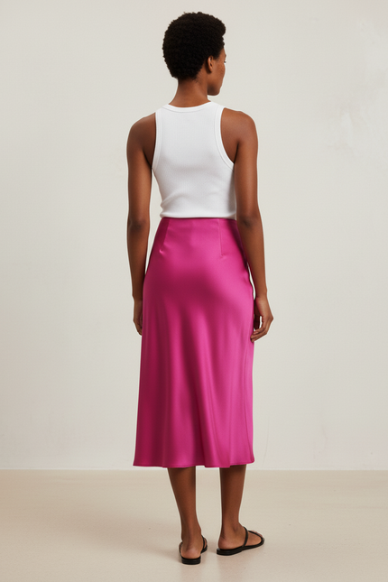 Jupe Satin Fuchsia Boutonnée Chic