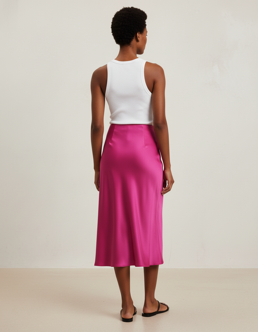 Jupe Satin Fuchsia Boutonnée Chic