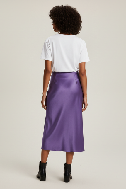 Jupe Satin Violette Fendue Élégante