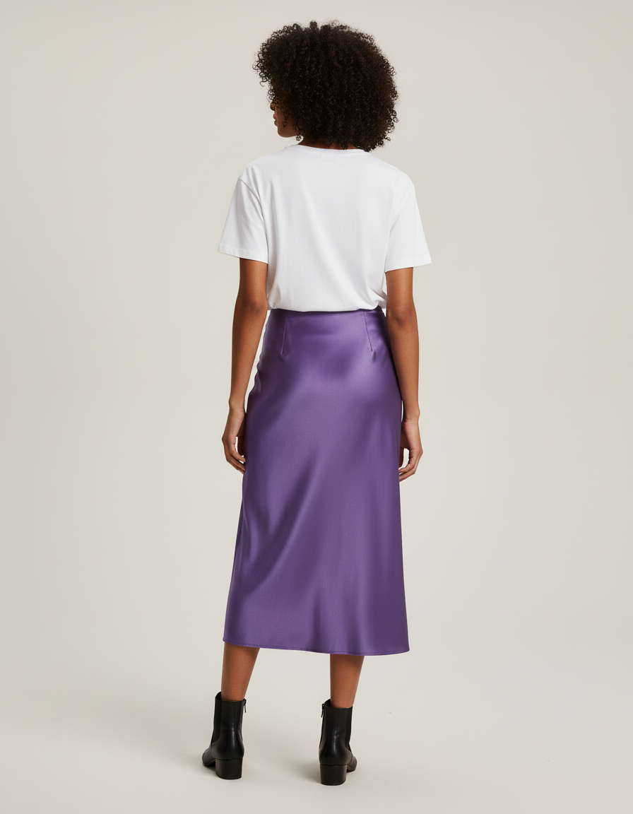 Jupe Satin Violette Fendue Élégante