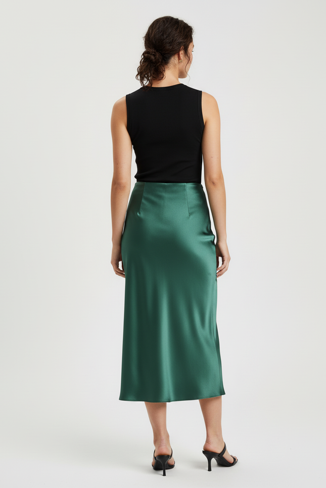 Jupe Satin Vert Boutons Élégante