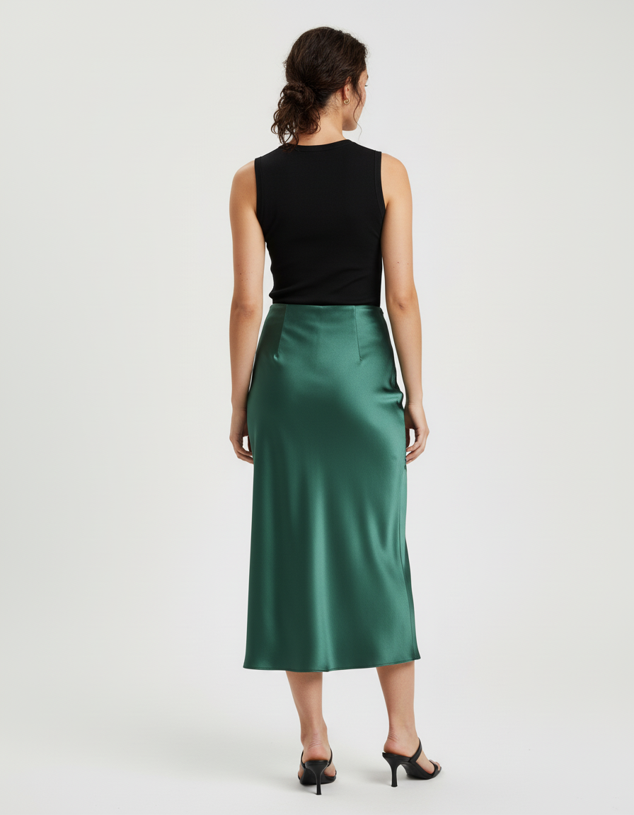 Jupe Satin Vert Boutons Élégante