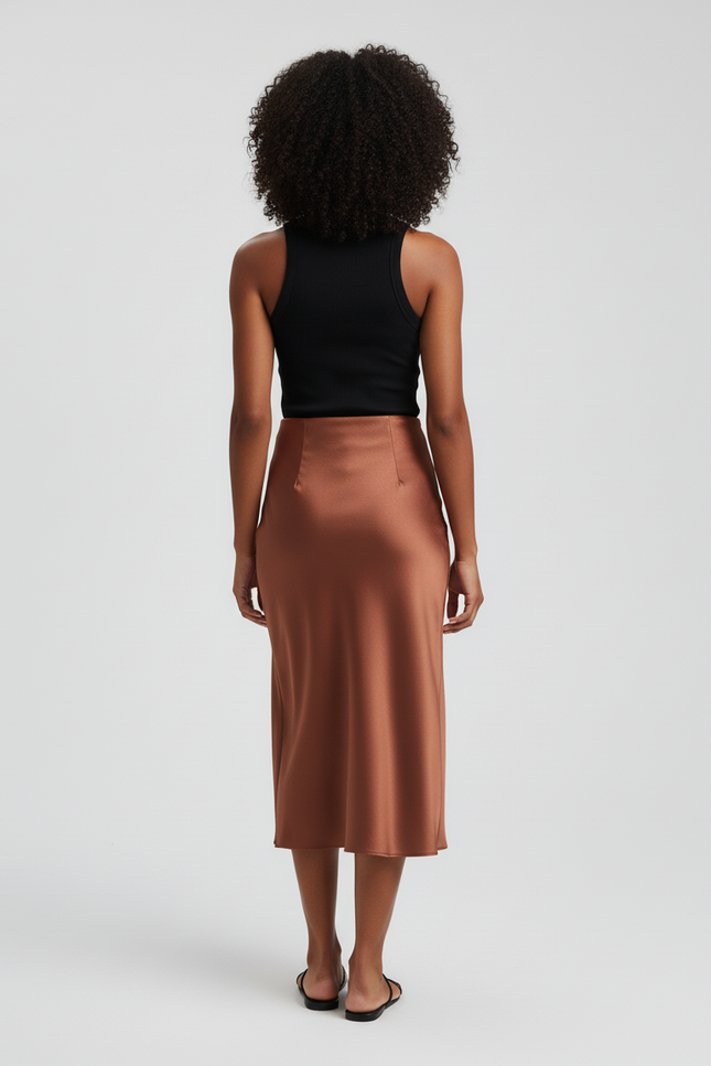 Jupe Longue Satinée Unie Orientale Orange