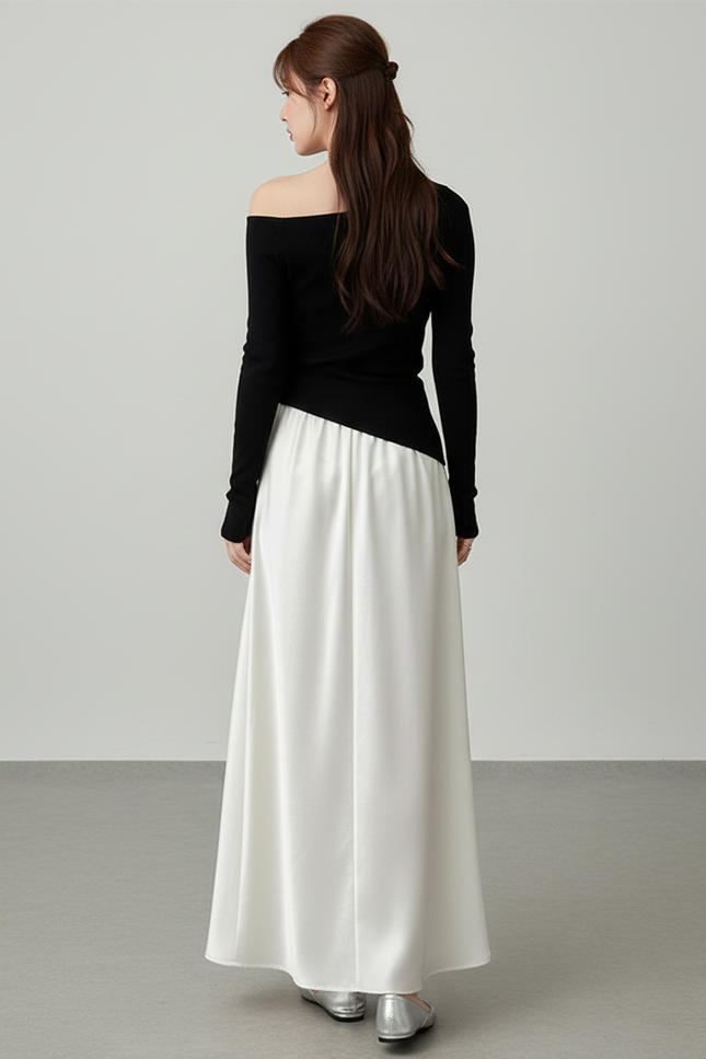 Jupe Satin Blanche Fluide Élégante Épurée