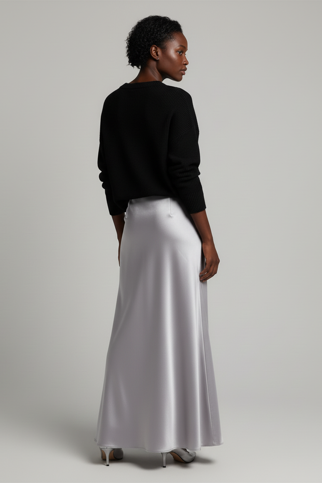 Jupe Satin Longue Argentée Élégante