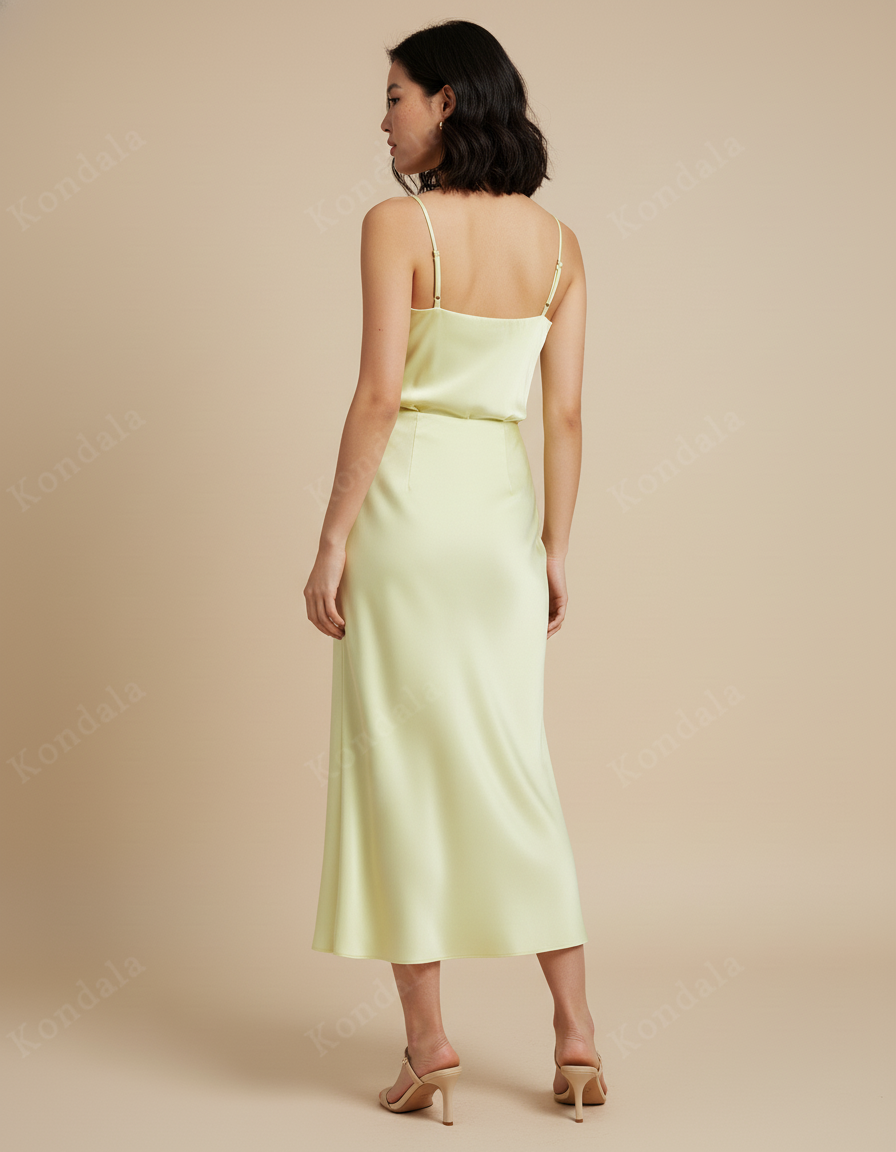 Jupe Satin Vert Clair Fluide Élégante