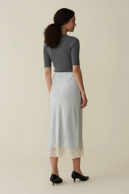 Jupe Midi Satin Dentelle
