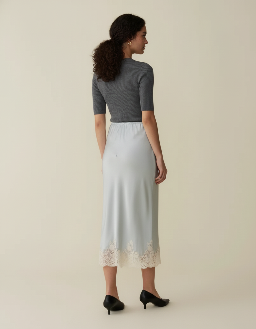 Jupe Midi Satin Dentelle