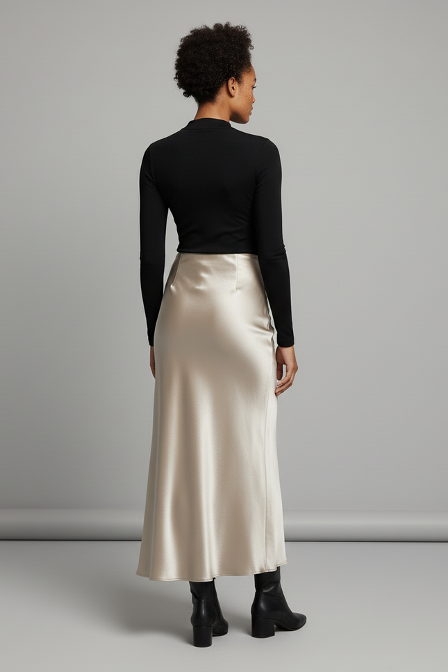 Jupe Satin Champagne Coupe Sirène Élégante