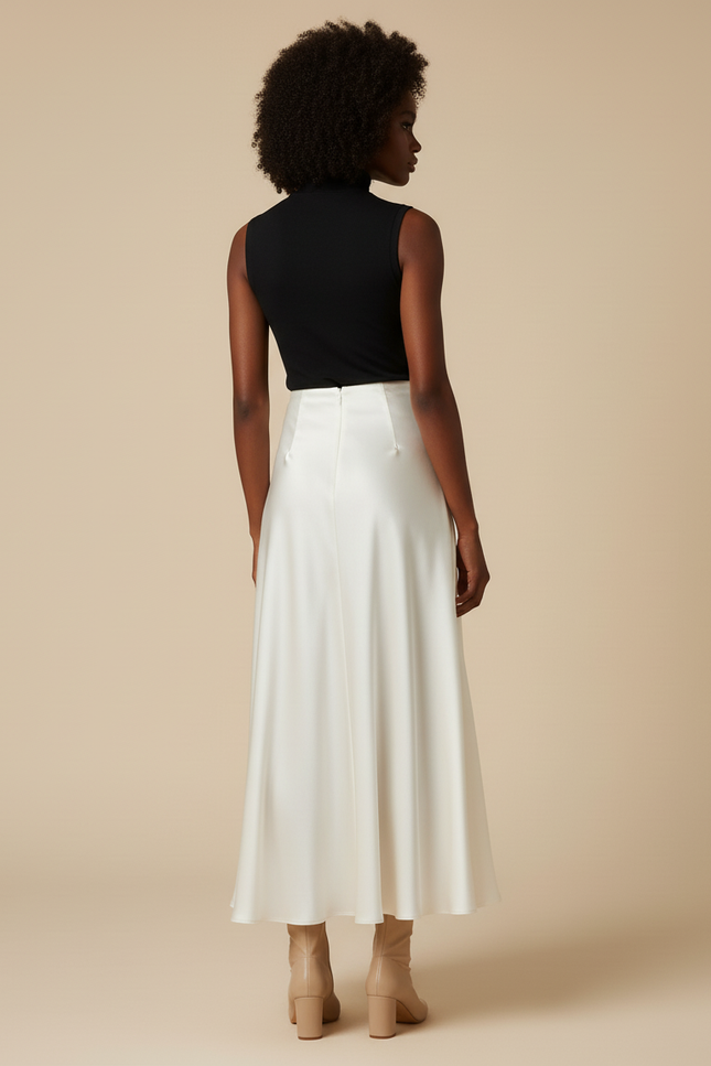 Jupe Satin Blanche Évasée Fluide