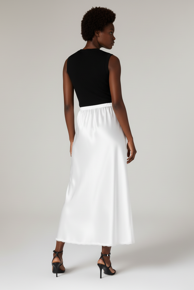Jupe Satin Blanche Midi Fluide Légère