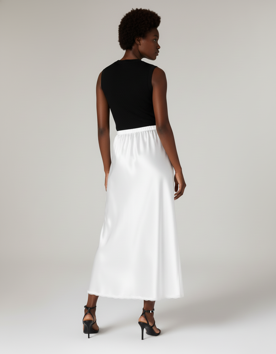Jupe Satin Blanche Midi Fluide Légère