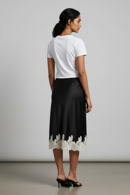Jupe Noire Satin Dentelle