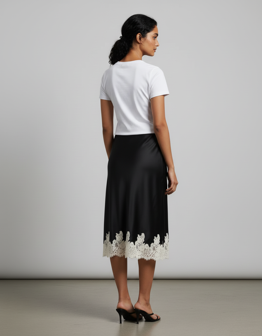 Jupe Noire Satin Dentelle