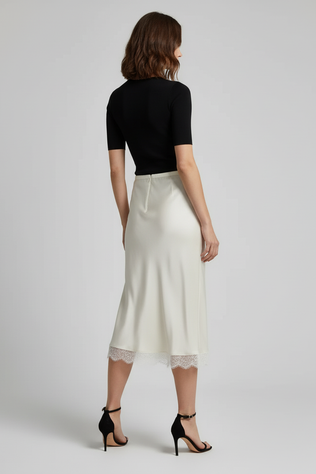 Jupe Satin Élégante Ivoire Dentelle