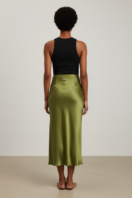 Jupe Satin Verte Fluide Élégante Fraîche