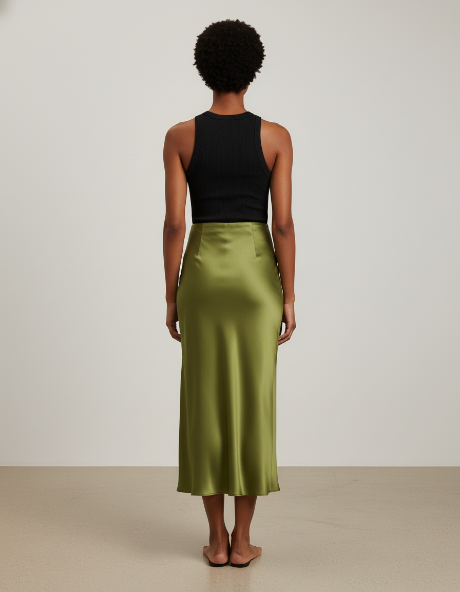 Jupe Satin Verte Fluide Élégante Fraîche