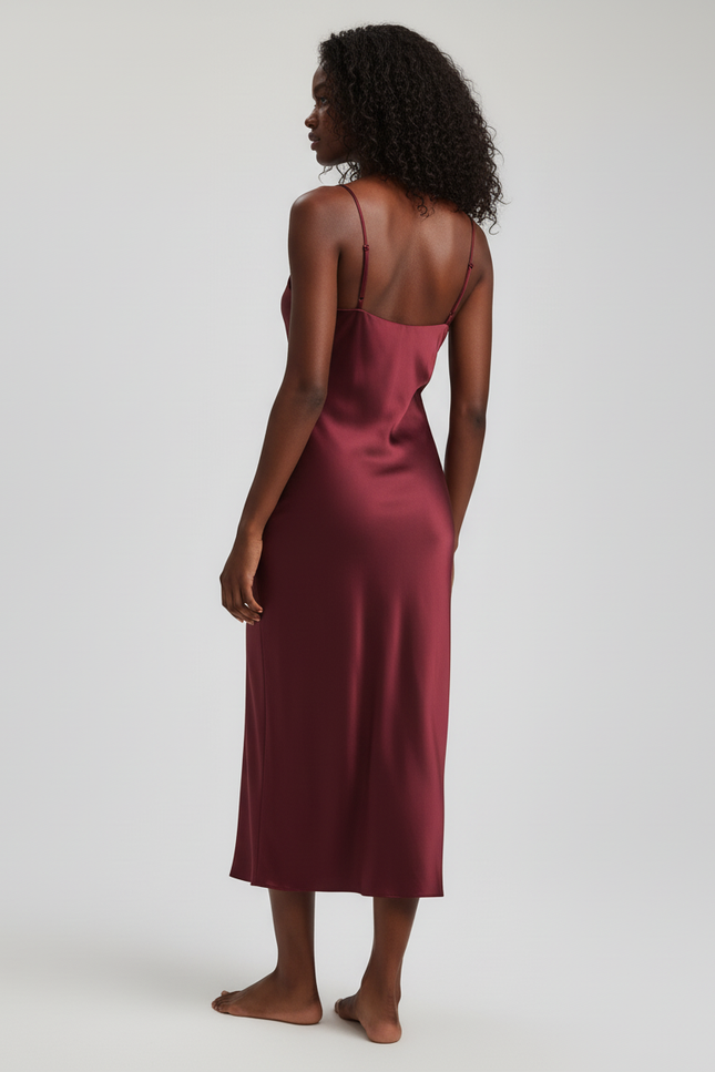 Jupe Satin Bordeaux Fluide Élégante Chic