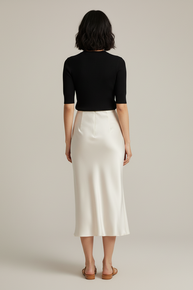 Jupe Satin Blanche Fluide Élégante Romantique