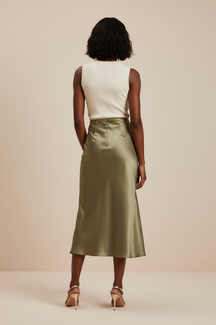 Jupe Satin Fluide Verte Élégante Moderne