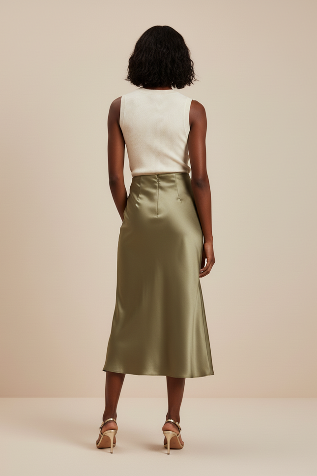 Jupe Satin Fluide Verte Élégante Moderne