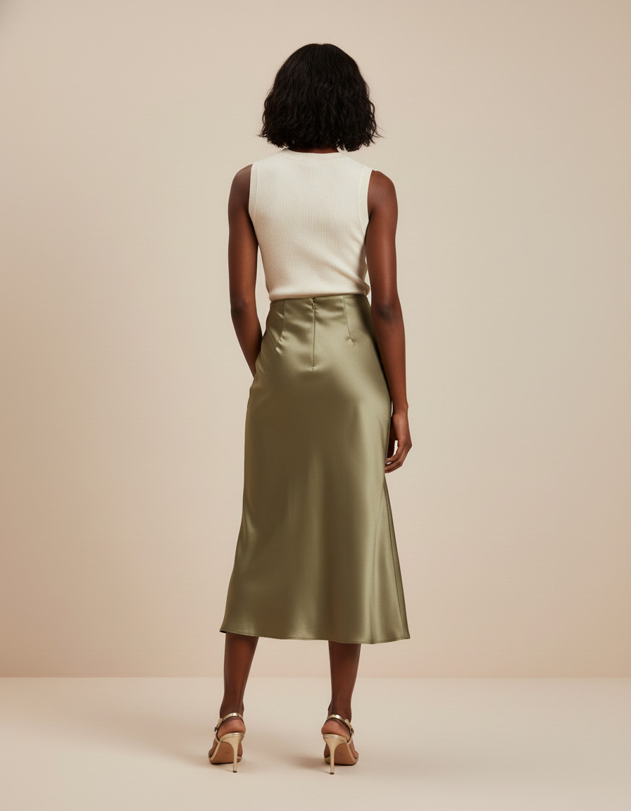 Jupe Satin Fluide Verte Élégante Moderne