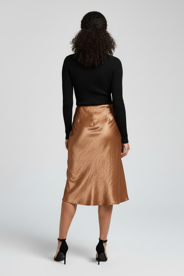 Jupe Satin Bronze Texturée Élégante