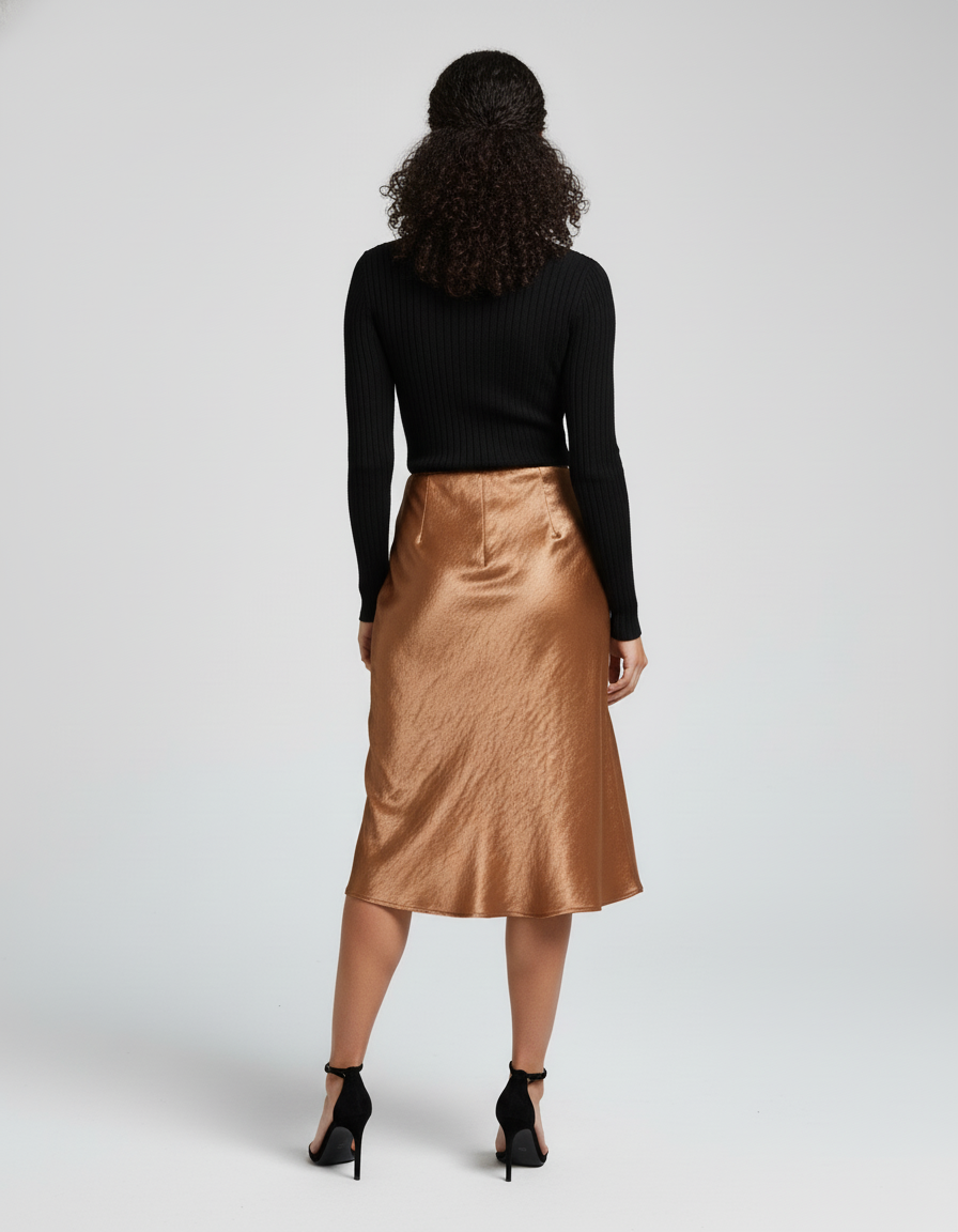 Jupe Satin Bronze Texturée Élégante