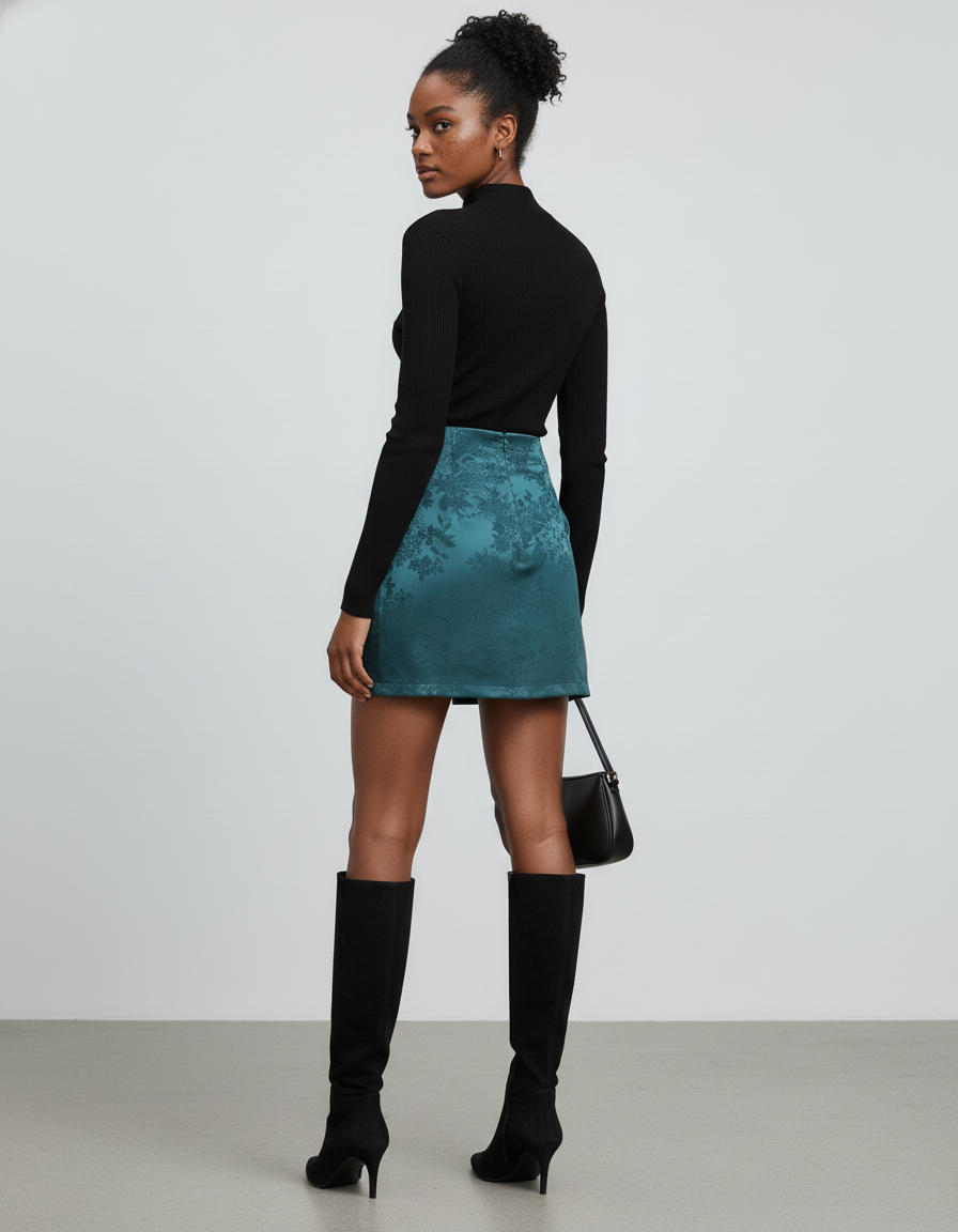 Jupe Courte Imprimée Floral En Satin Bleu