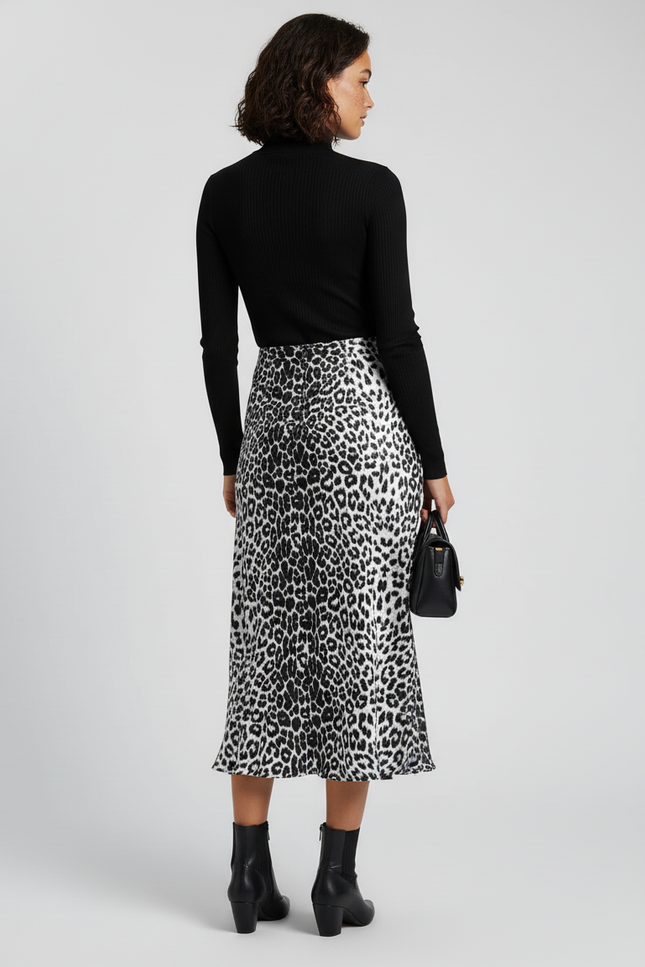 Jupe Satin Imprimé Léopard Élégante