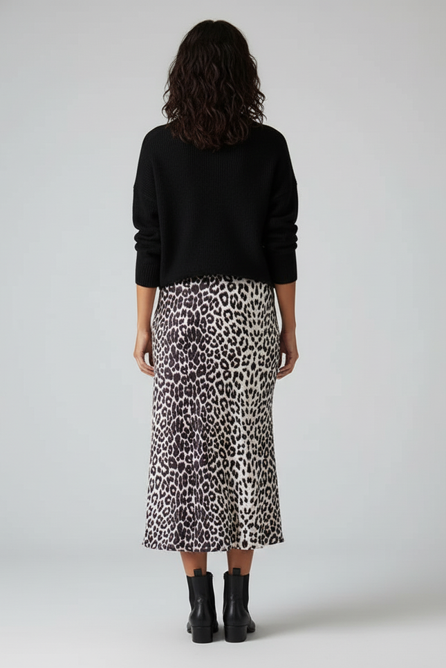 Jupe Satin Imprimé Léopard Élégante Sauvage