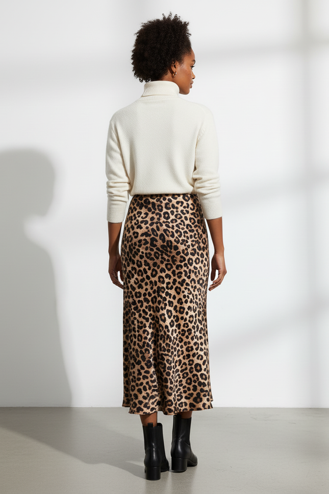 Jupe Satin Léopard Fluide Élégante