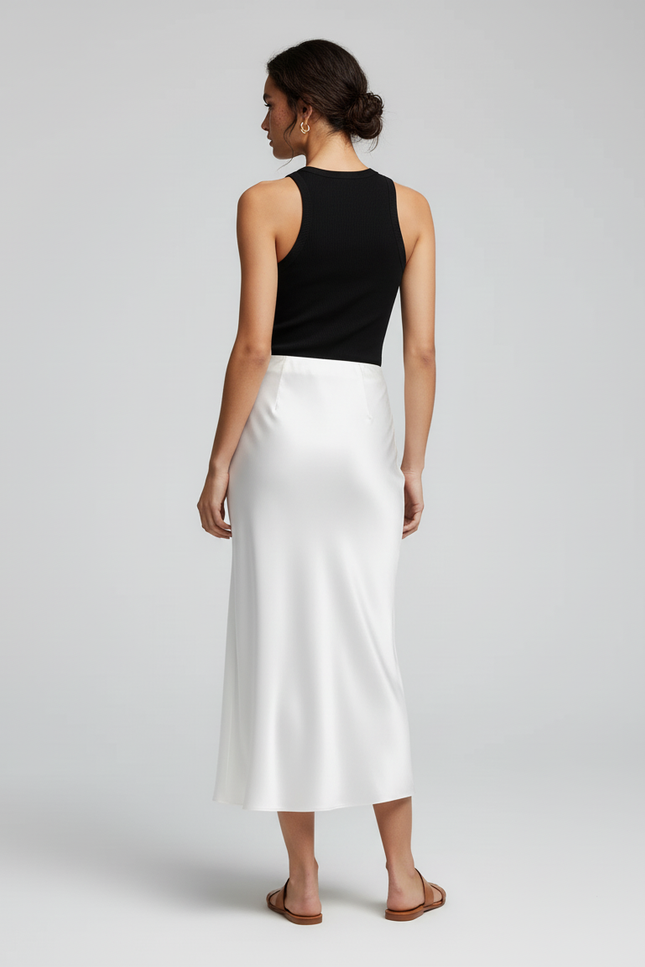 Jupe Satin Longue Blanche Fluide Élégante