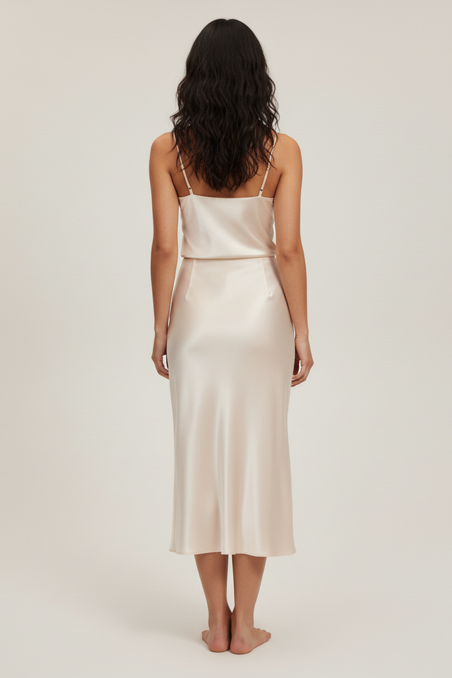 Jupe Satin Crème Fluide Élégante Douce