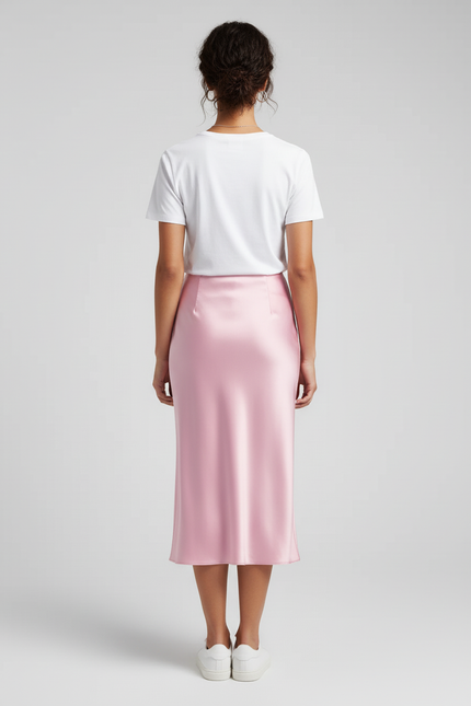 Jupe Satin Rose Fluide Élégante Féminine