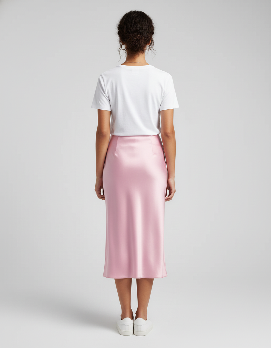 Jupe Satin Rose Fluide Élégante Féminine