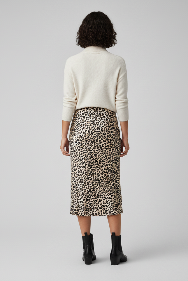 Jupe Satin Imprimé Léopard Fluide