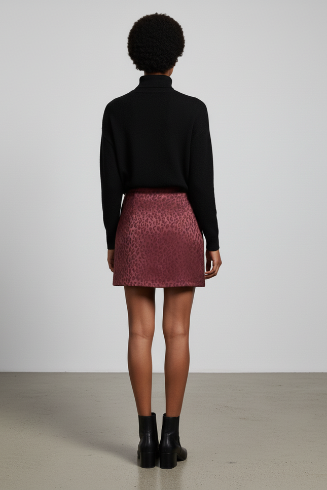 Jupe Satin Bordeaux Imprimé Léopard Élégante