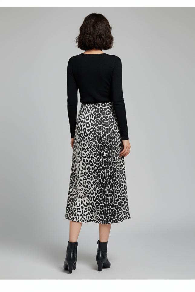 Jupe Satin Imprimé Léopard Élégante Tendance