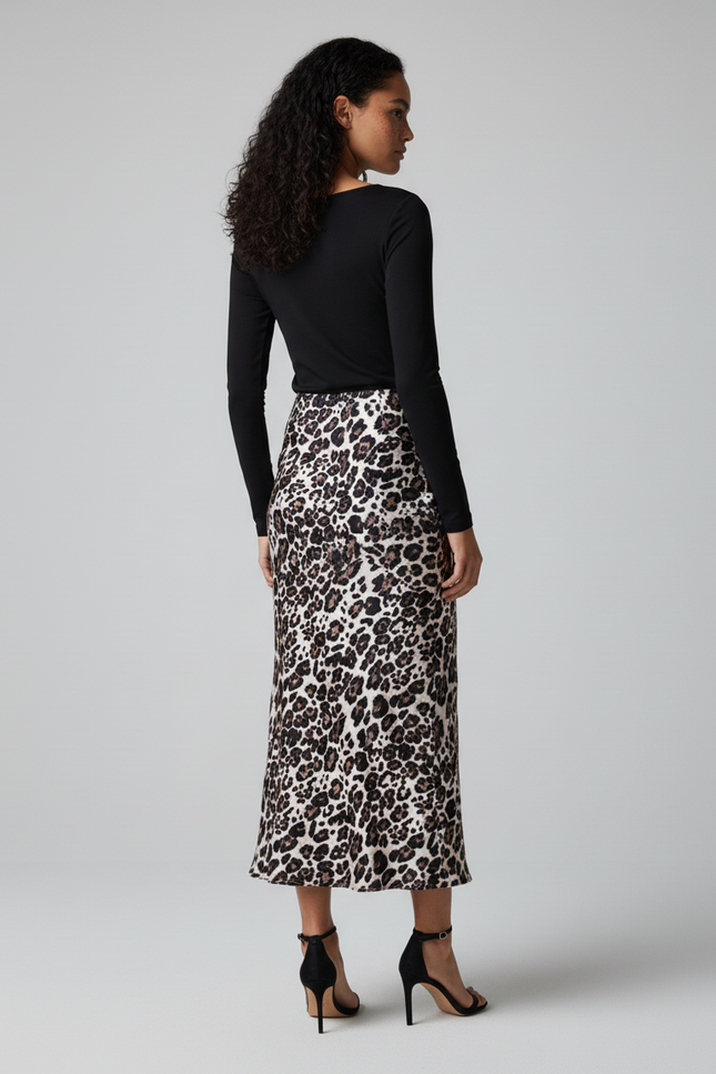 Jupe Satin Léopard Fluide Élégante Glamour