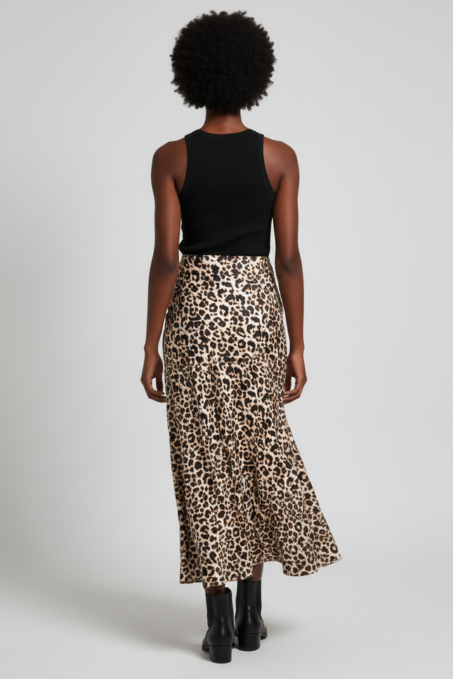 Jupe Satin Léopard Fluide