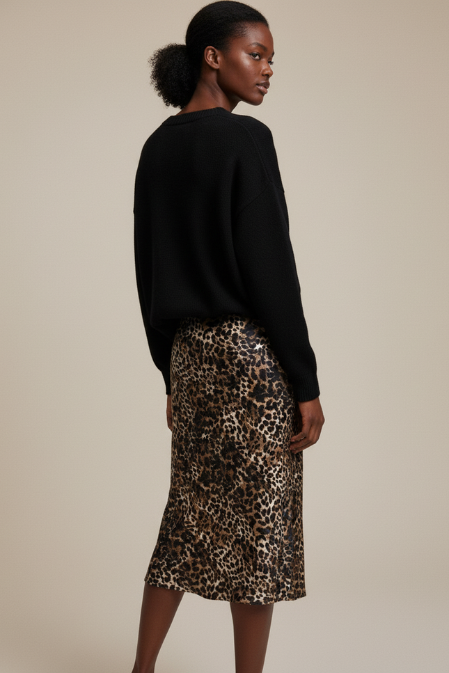 Jupe Satin Léopard Fluide Moderne