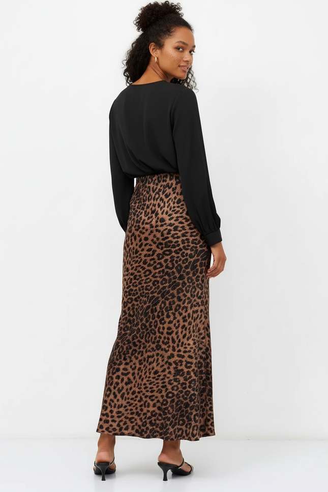 Jupe Satin Léopard Longue Fluide