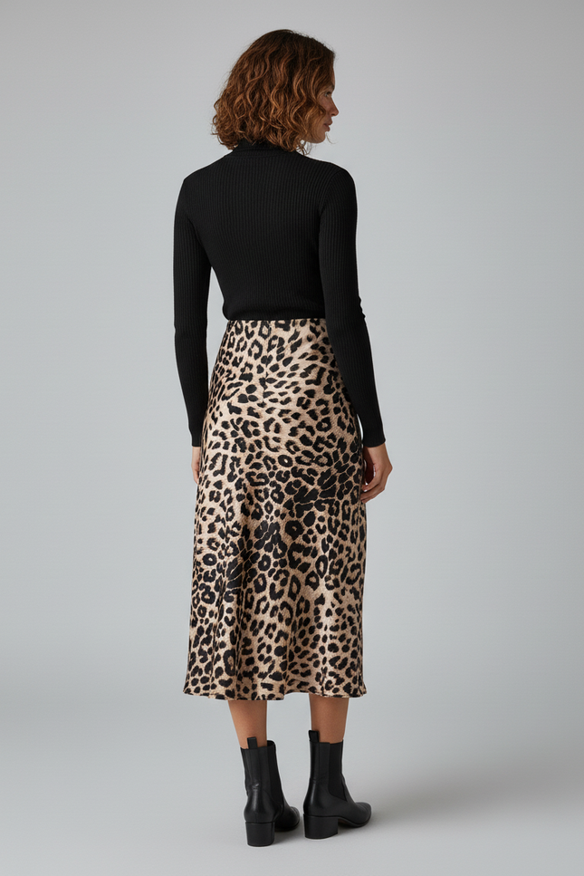 Jupe Satin Imprimé Léopard Chic
