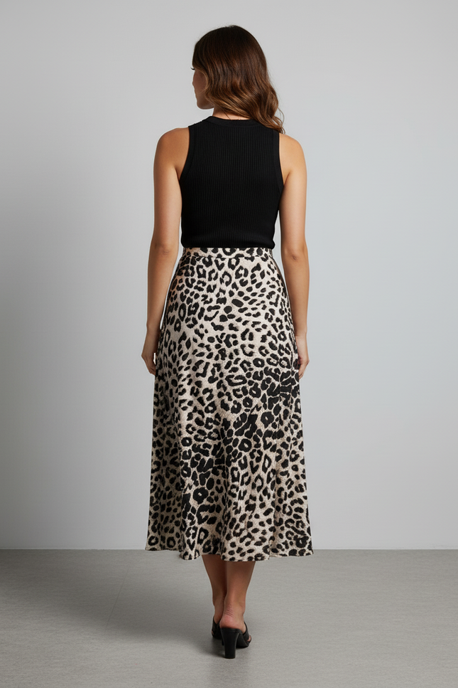 Jupe Léopard Plissée En Satin Taille Élastique