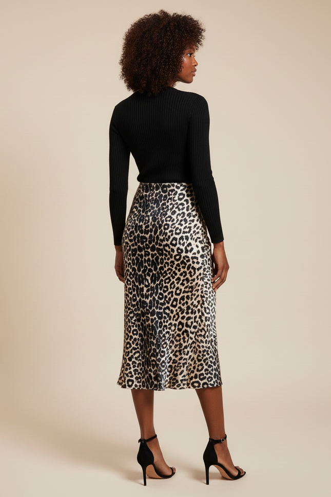 Jupe Satin Imprimé Léopard Fluide Originale
