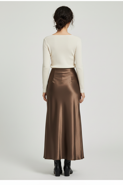 Jupe Longue Satin Chocolat