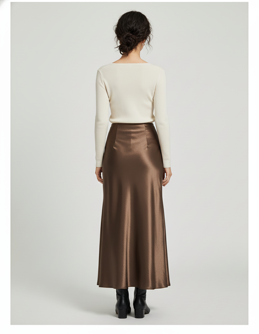 Jupe Longue Satin Chocolat