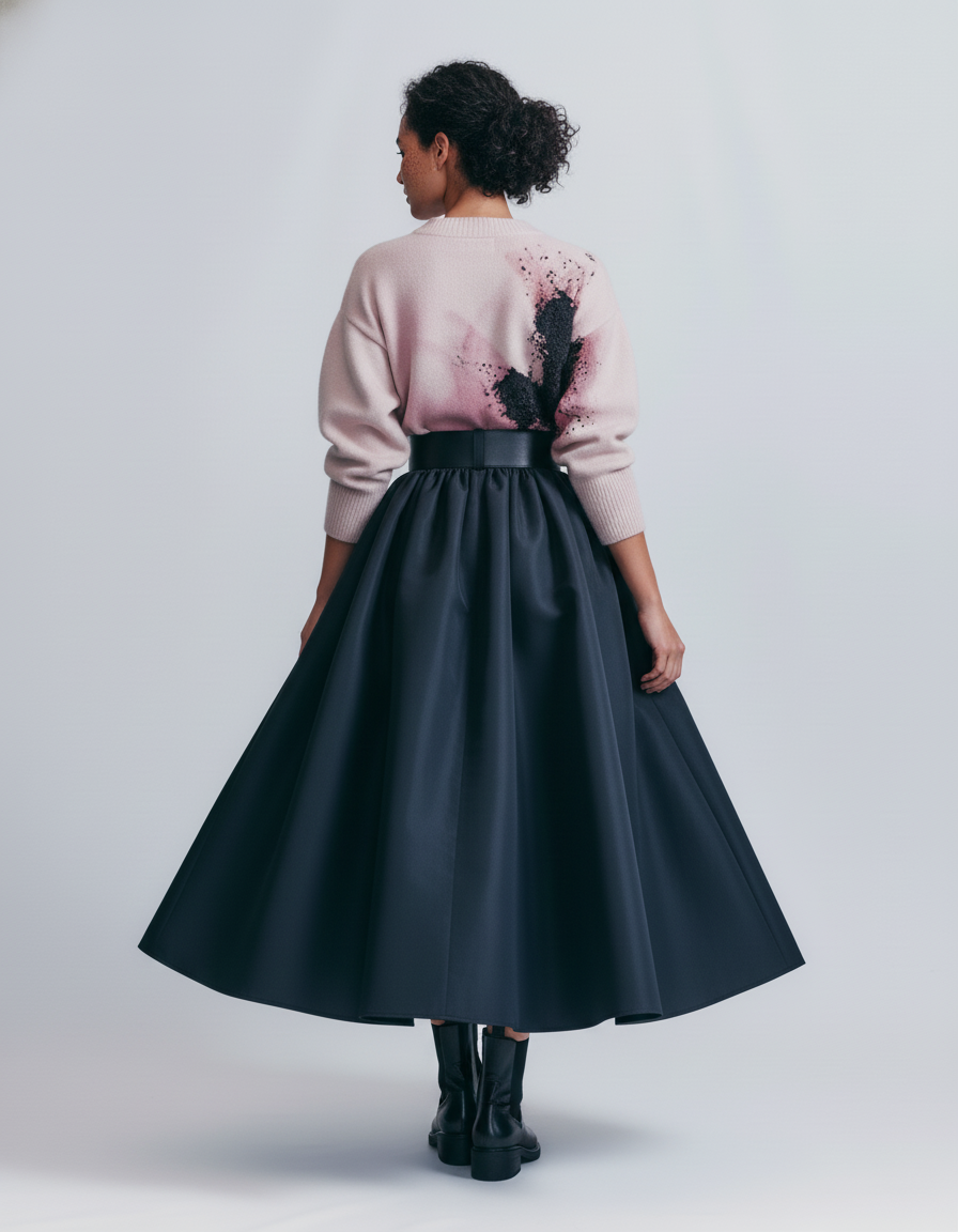 Jupe Satin Marine Évasée Élégante