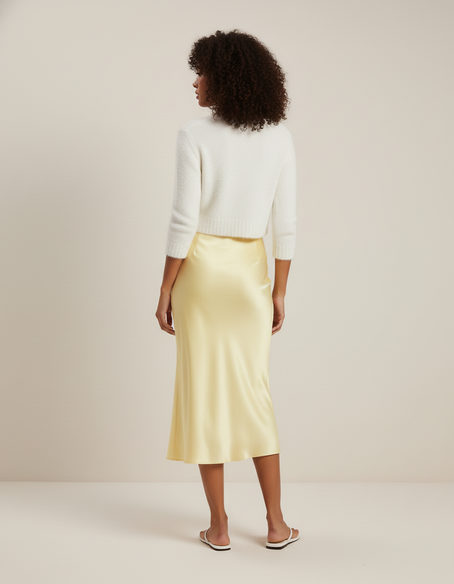 Jupe Satin Jaune Fluide Élégante